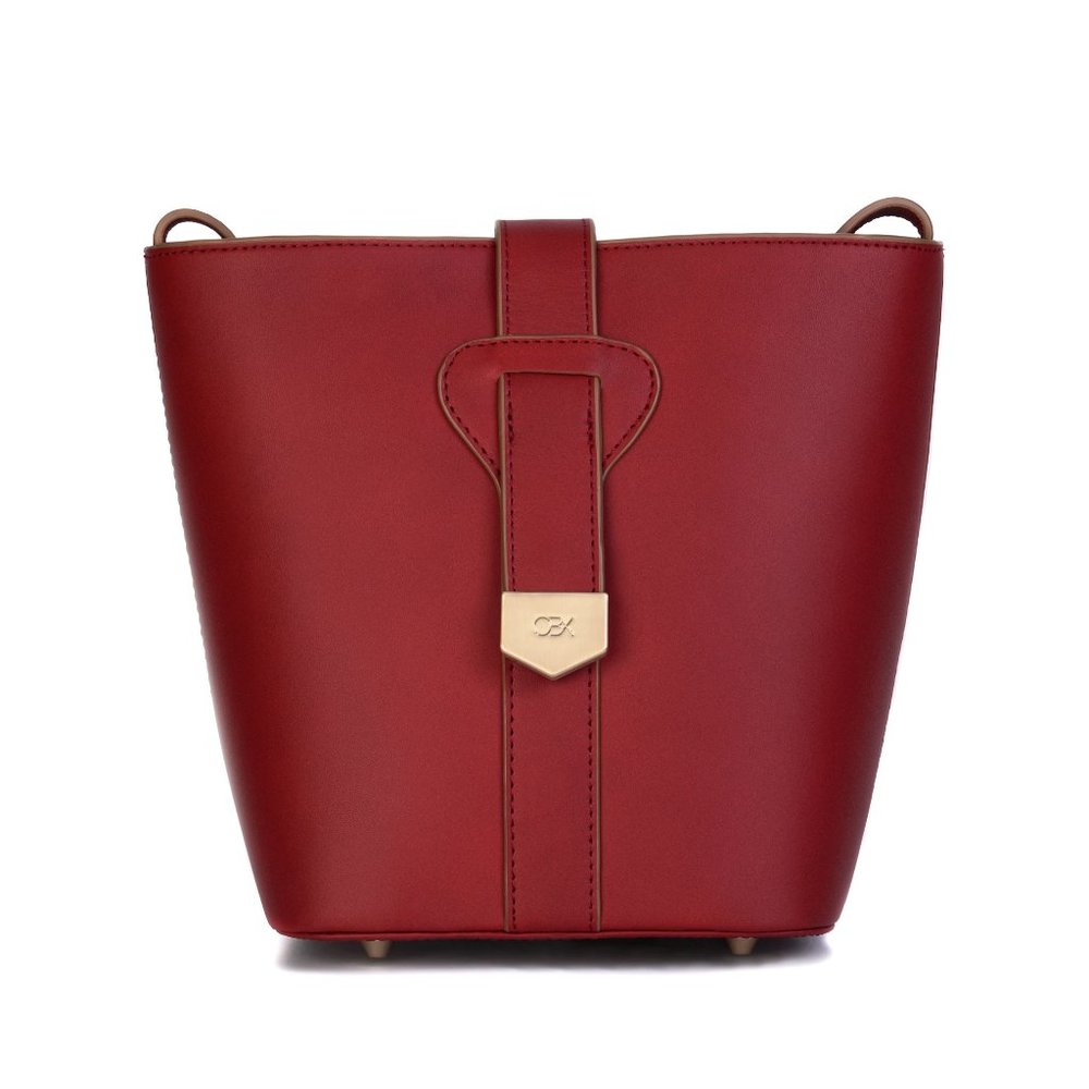 Crossbody Bag Red Italian Leather Snap Closure
